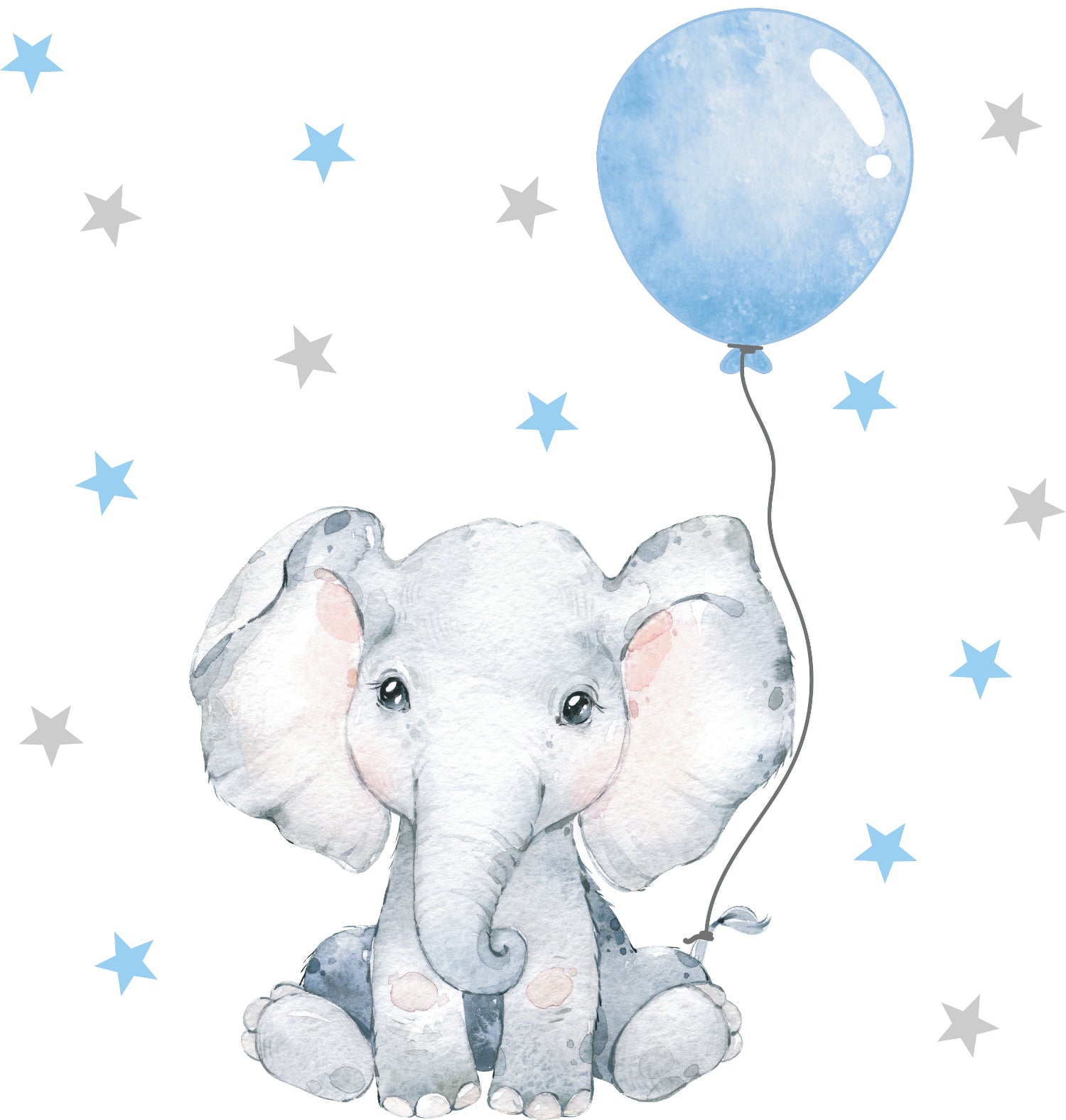 und – Luftballon mit Elefant pandawal Wandtattoo Sternen