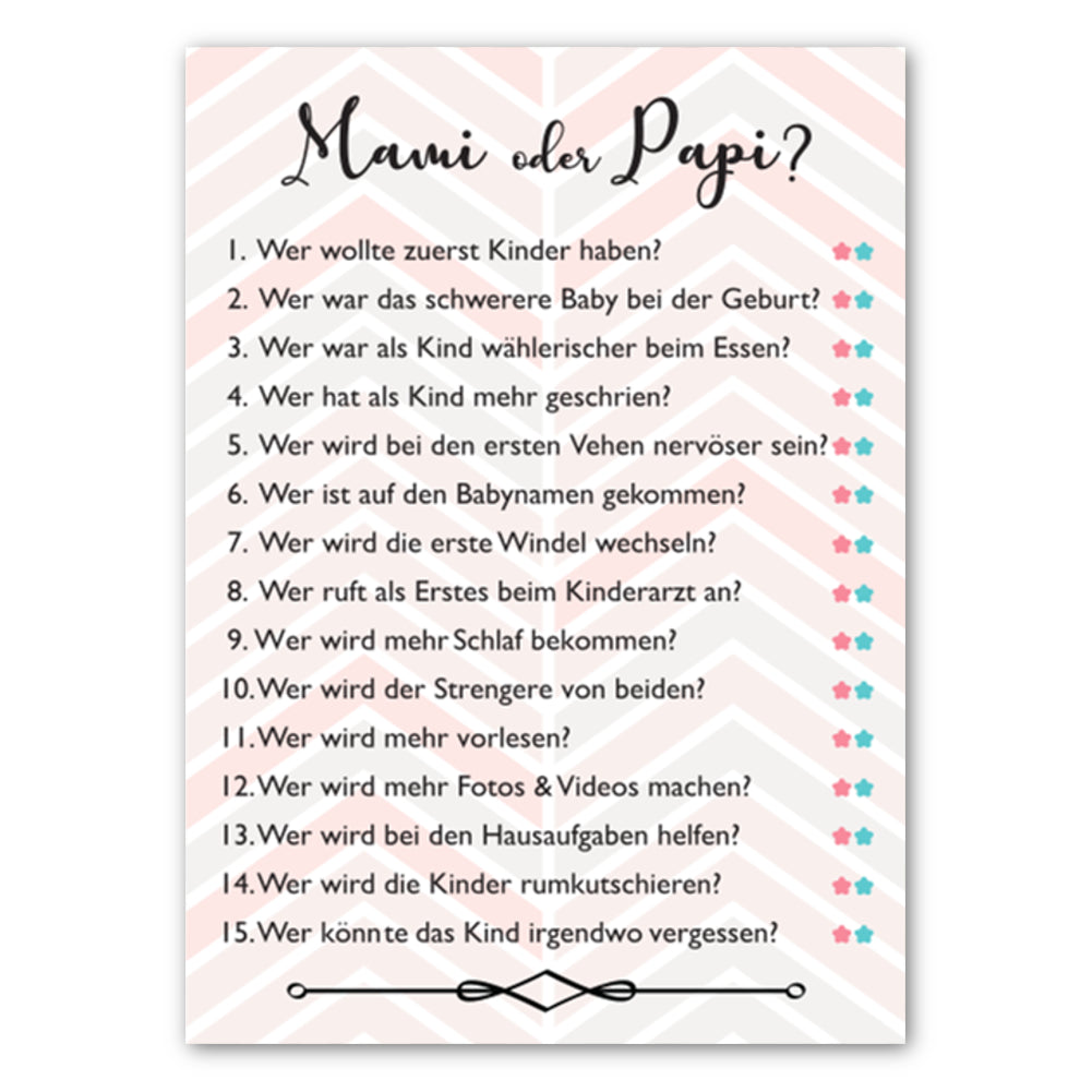 Babyparty Spiel – 20 Karten Mit Teddybär Design Zum Raten über Mama & Papa
